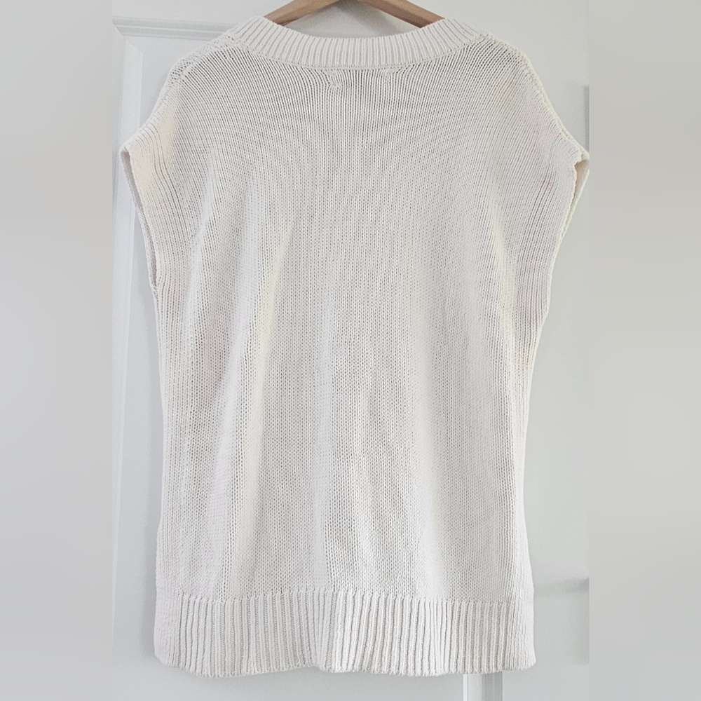 LOFT white Ivory loose knit Sweater Vest faux pearl floral embellished Size L - Picture 2 of 12
